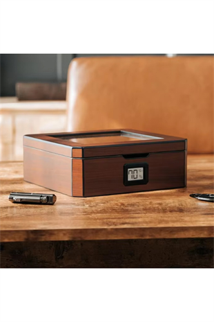 PremiumQuality Ahşap Camlı Sedir Küçük Humidor Puro Kutusu