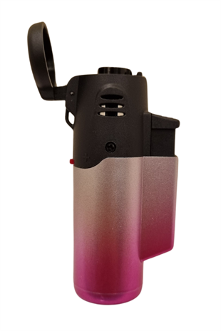 PremiumQuality Gümüş-Pembe Masa Tipi Tek Torch Pürmüz Puro Çakmağı