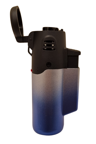 PremiumQuality Mavi-Gümüş Masa Tipi Tek Torch Pürmüz Puro Çakmağı