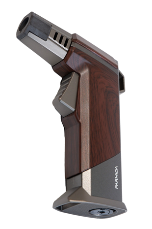 Parmida Tek Torch Pürmüz Ahşap Desenli Gunmetal Masa Tipi Metal Puro Çakmağı