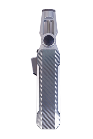 Parmida Tek Torch Pürmüz Oynar Başlıklı Karbon Desenli Gümüş Masa Tipi Metal Puro Çakmağı