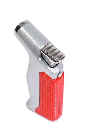 Parmida Tek Torch Pürmüz Gümüş-Kırmızı Masa Tipi Metal Puro Çakmağı