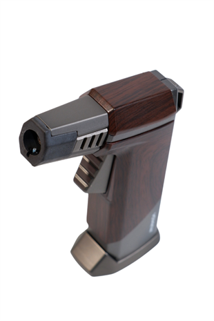 Parmida Tek Torch Pürmüz Ahşap Desenli Gunmetal Masa Tipi Metal Puro Çakmağı