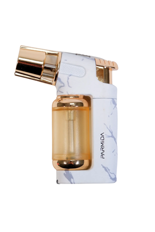 Parmida Tek Torch Pürmüz Beyaz-Gold Mermer Desenli Masa Tipi Metal Puro Çakmağı