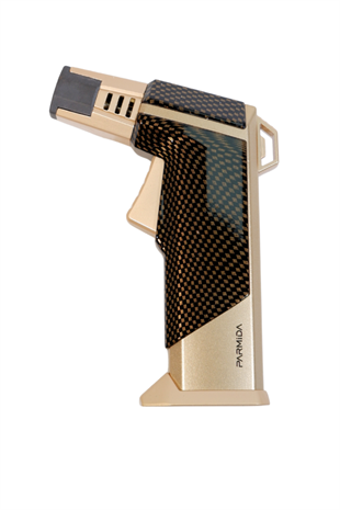 Parmida Tek Torch Pürmüz Karbon Desenli Gold Masa Tipi Metal Puro Çakmağı