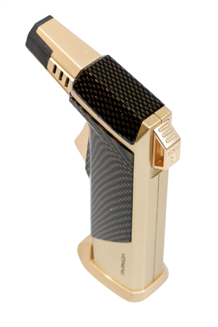 Parmida Tek Torch Pürmüz Karbon Desenli Gold Masa Tipi Metal Puro Çakmağı