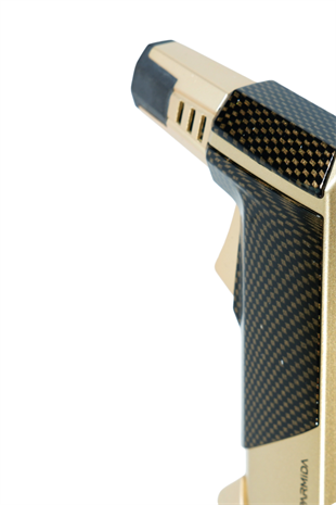 Parmida Tek Torch Pürmüz Karbon Desenli Gold Masa Tipi Metal Puro Çakmağı