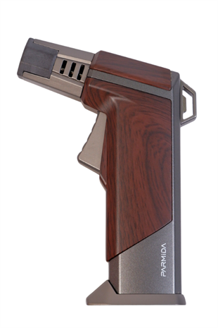 Parmida Tek Torch Pürmüz Ahşap Desenli Gunmetal Masa Tipi Metal Puro Çakmağı
