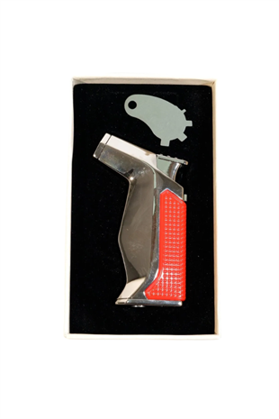 Parmida Tek Torch Pürmüz Gümüş-Kırmızı Masa Tipi Metal Puro Çakmağı