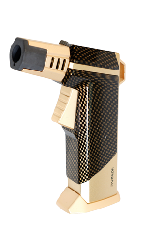 Parmida Tek Torch Pürmüz Karbon Desenli Gold Masa Tipi Metal Puro Çakmağı