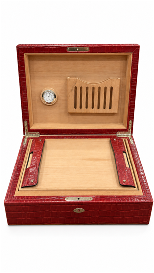 Cohiba Kırmızı Timsah Desenli Dışı Deri Humidor Puro Kutusu