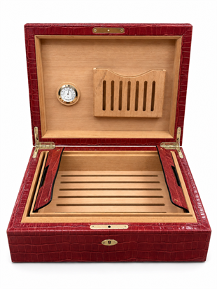 Cohiba Kırmızı Timsah Desenli Dışı Deri Humidor Puro Kutusu