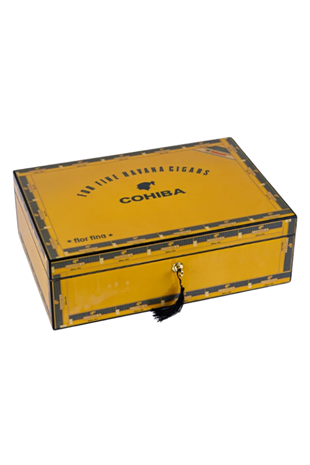 Cohiba Sarı Desenli Sedir Humidor Puro Kutusu