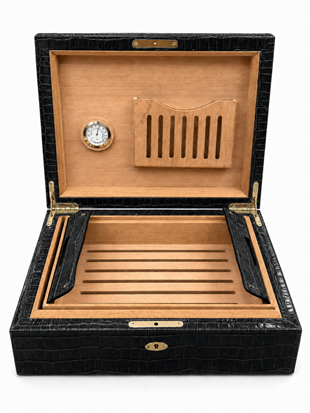 Cohiba Siyah Timsah Desenli Dışı Deri Humidor Puro Kutusu