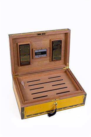Cohiba Sarı Desenli Sedir Humidor Puro Kutusu