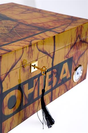 Cohiba Sarı Desenli Sedir Humidor Puro Kutusu