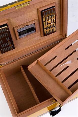 Cohiba Sarı Desenli Sedir Humidor Puro Kutusu