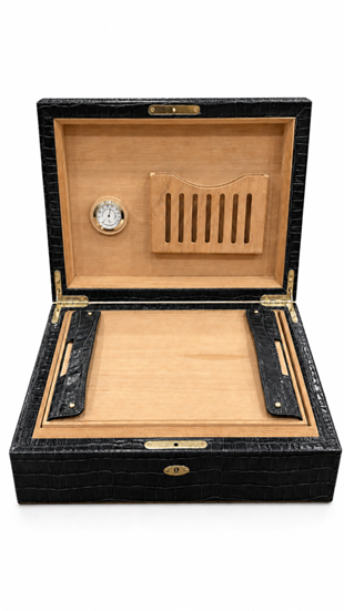 Cohiba Siyah Timsah Desenli Dışı Deri Humidor Puro Kutusu