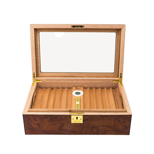 Lubinski Yeni Cedar Camlı Tepsili Puro Kutusu Humidor Kahve 60s