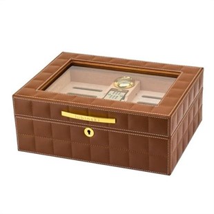 Lubinski Deri Camlı Humidor Puro Kutusu Kahverengi 50s