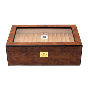 Lubinski Yeni Cedar Camlı Tepsili Puro Kutusu Humidor Kahve 60s