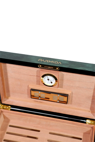 Parmida Çizgi Desenli Ahşap Sedir Humidor Puro Kutusu
