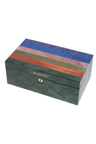 Parmida Çizgi Desenli Ahşap Sedir Humidor Puro Kutusu