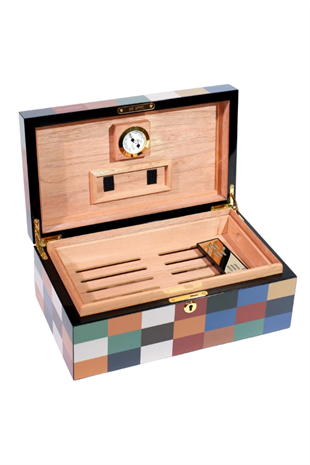 Parmida Dama Desenli Ahşap Sedir Humidor Puro Kutusu