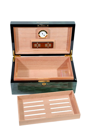 Parmida Çizgi Desenli Ahşap Sedir Humidor Puro Kutusu