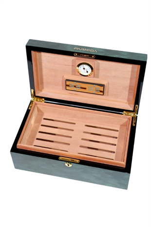 Parmida Çizgi Desenli Ahşap Sedir Humidor Puro Kutusu