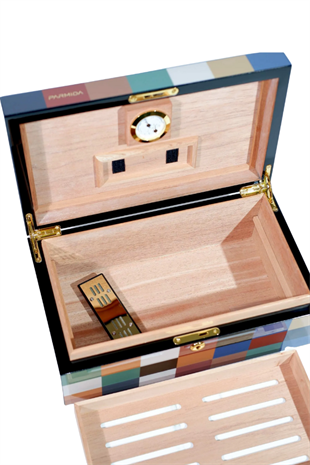 Parmida Dama Desenli Ahşap Sedir Humidor Puro Kutusu