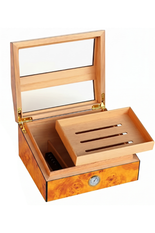 PremiumQuality Barranco Camlı Kahverengi Sedir Humidor Puro Kutusu