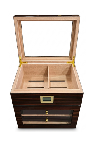 PremiumQuality Vitacura 4 Çekmeceli İçi Ledli Kahverengi Sedir Humidor Puro Kutusu