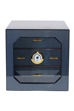 PremiumQuality Teresina Siyah Karbon Desenli Sedir Humidor Puro Kutusu