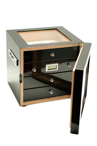 PremiumQuality Recoleta Siyah Sedir Humidor Puro Kutusu