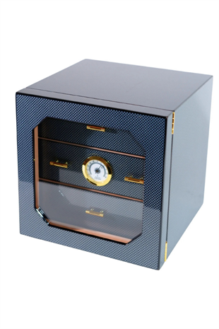 PremiumQuality Teresina Siyah Karbon Desenli Sedir Humidor Puro Kutusu