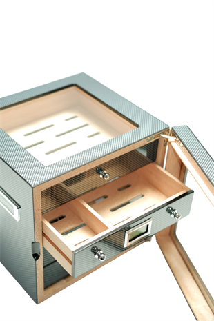 PremiumQuality Recoleta Karbon Desenli Sedir Humidor Puro Kutusu