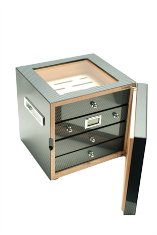 PremiumQuality Recoleta Karbon Desenli Sedir Humidor Puro Kutusu