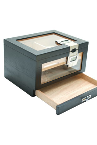 PremiumQuality Providencia Çift Nem Ölçerli Siyah Sedir Humidor Puro Kutusu