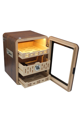 PremiumQuality Las Palmas İçi Ledli Kahverengi Sedir Humidor Puro Kutusu