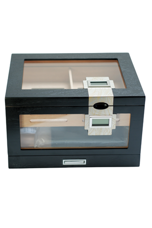 PremiumQuality Providencia Çift Nem Ölçerli Siyah Sedir Humidor Puro Kutusu