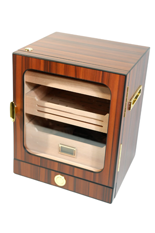 PremiumQuality Las Condes Aksesuar Çekmeceli İçi Ledli Kahverengi Sedir Humidor Puro Kutusu