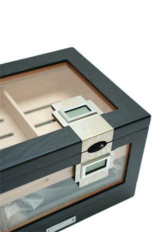 PremiumQuality Providencia Çift Nem Ölçerli Siyah Sedir Humidor Puro Kutusu