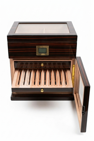 PremiumQuality Vitacura 4 Çekmeceli İçi Ledli Kahverengi Sedir Humidor Puro Kutusu