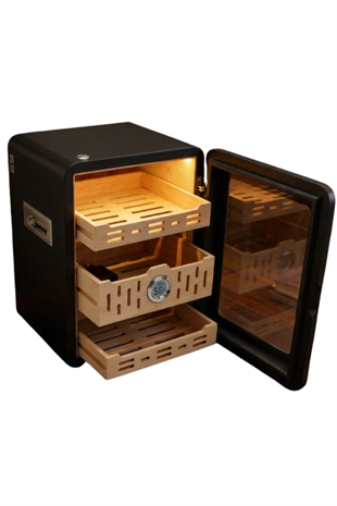 PremiumQuality Las Palmas İçi Ledli Siyah Sedir Humidor Puro Kutusu