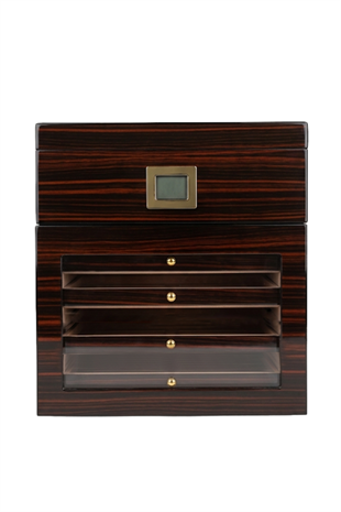 PremiumQuality Vitacura 4 Çekmeceli İçi Ledli Kahverengi Sedir Humidor Puro Kutusu