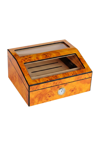 PremiumQuality Barranco Camlı Kahverengi Sedir Humidor Puro Kutusu