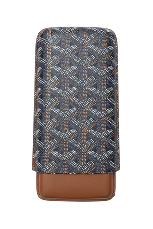 Cohiba Kahverengi Desenli Üçlü Deri Puro Kılıfı