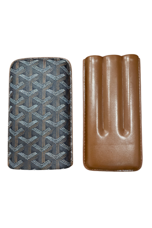 Cohiba Kahverengi Desenli Üçlü Deri Puro Kılıfı