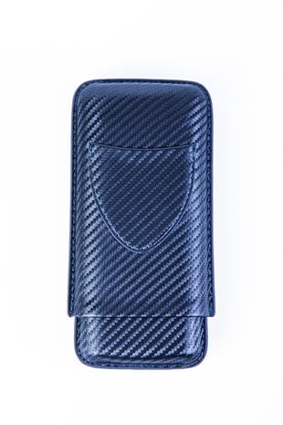 Cohiba Karbon Desenli Kesici Bölmeli Üçlü Deri Puro Kılıfı